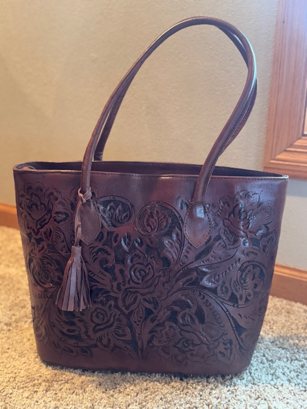 Gomez Floral Tooled Brown Leather Tote